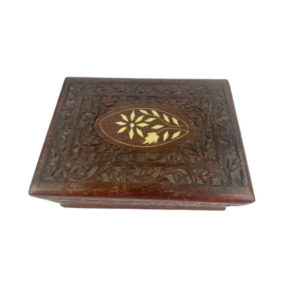 Handcrafted Wooden Jewelry Box With Intricate Inlay & Velvet Lining - Picture 9 of 10